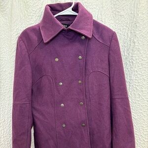 Guess Women's Purple Wool Peacoat Snap Button Embroidered Size M